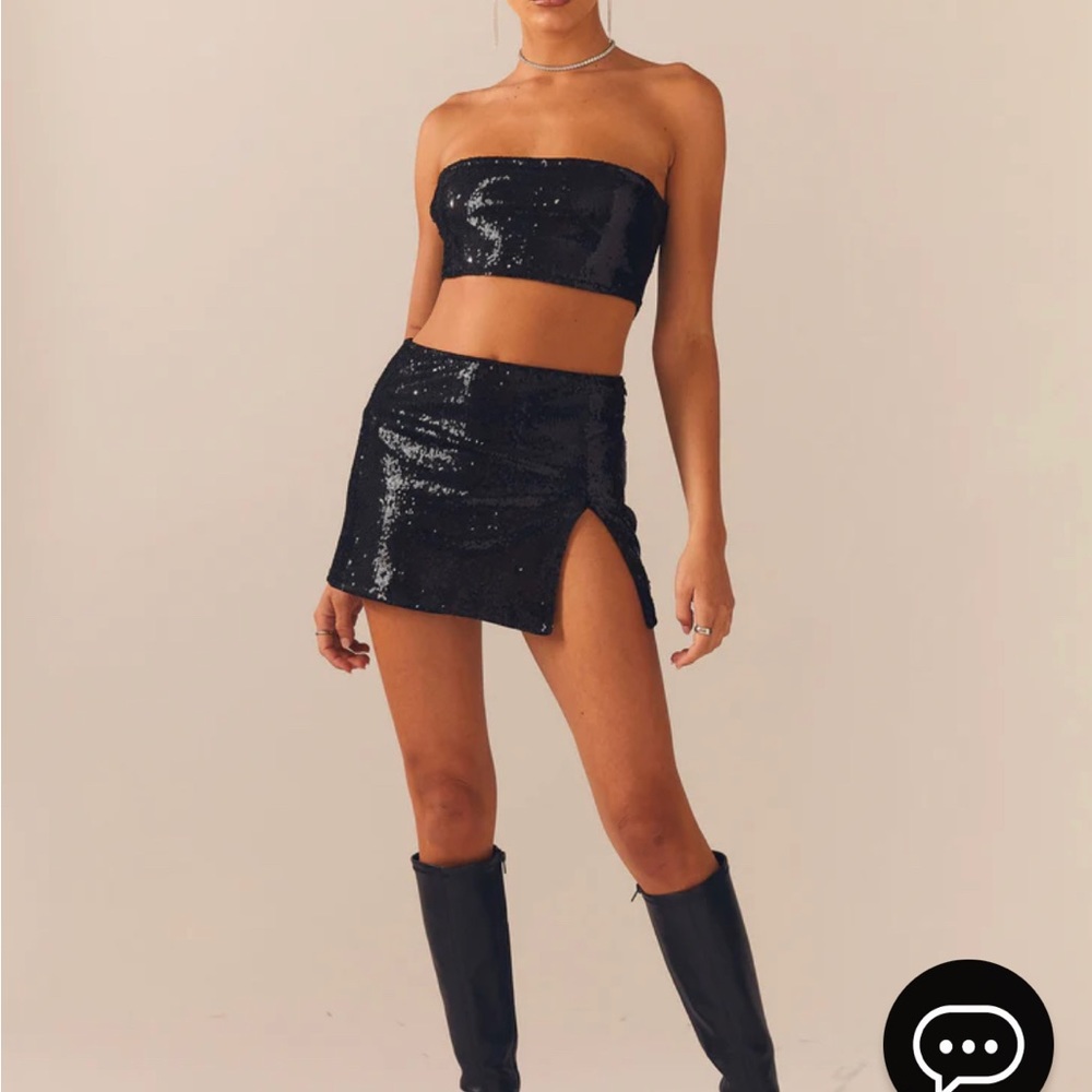 SET Peppermayo Exclusive - Emma Sequin Bustier and Sequin Mini Skirt - Black Set